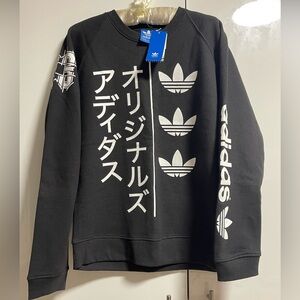 Adidas Men's Black Crewneck Sweater with White Graphics